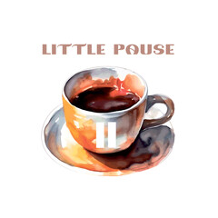 A cup of coffee is a small break. Coffee set with cool names for printing on a print, logo, icon, label, sticker