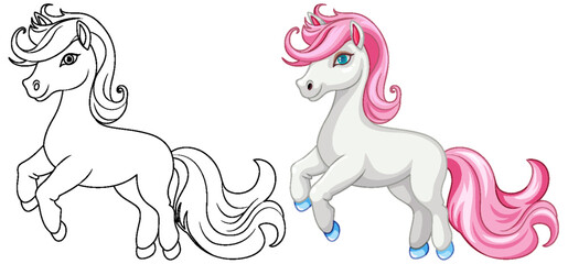 Obraz na płótnie Canvas Cute Unicorn Cartoon Coloring Page