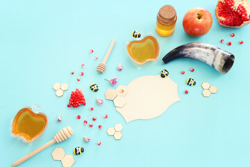Rosh hashanah (jewish New Year holiday) concept. Traditional symbols