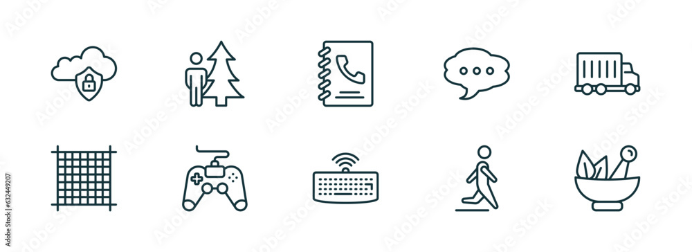 Poster set of 10 linear icons from ultimate glyphicons concept. outline icons such as internet security, ma