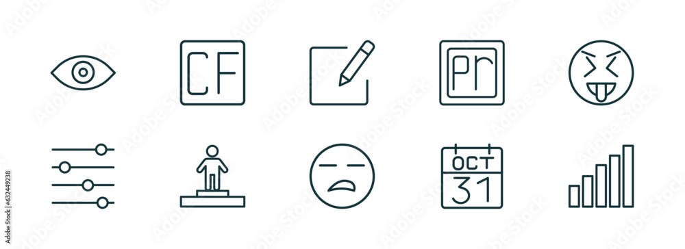 Poster set of 10 linear icons from user interface concept. outline icons such as visual, cf, compose, borin