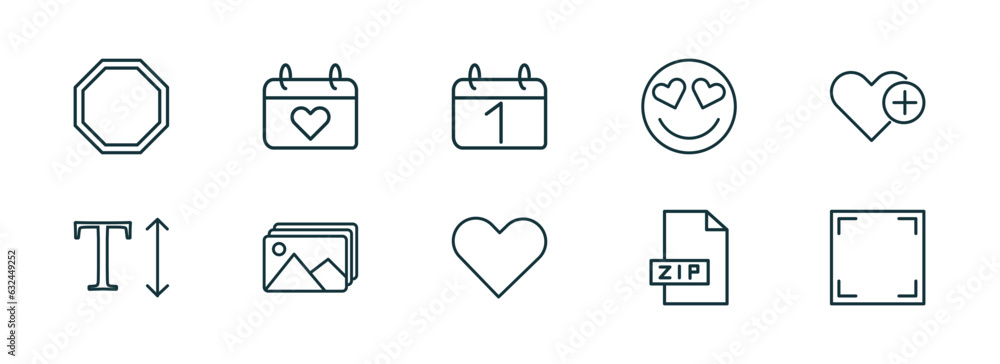 Poster set of 10 linear icons from user interface concept. outline icons such as eighties, heart on calenda