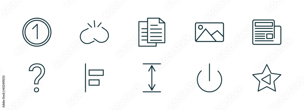 Poster set of 10 linear icons from user interface concept. outline icons such as number, disconnected chain
