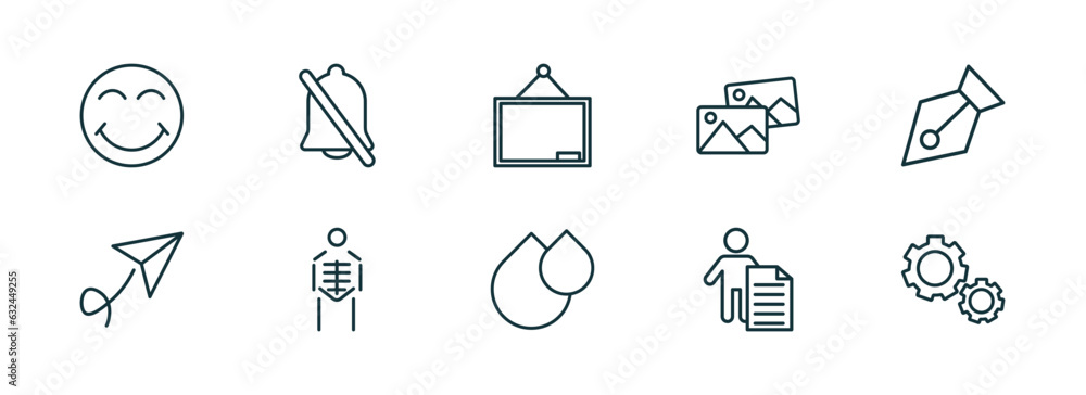 Poster set of 10 linear icons from user interface concept. outline icons such as joyful smile, disable alar