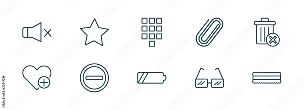 Poster set of 10 linear icons from user interface concept. outline icons such as sound off, rounded point s