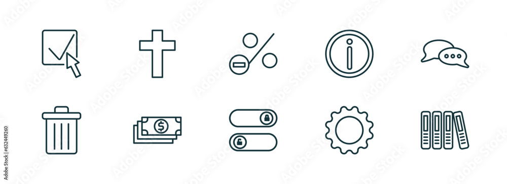 Poster set of 10 linear icons from user interface concept. outline icons such as check box with cursor, cro