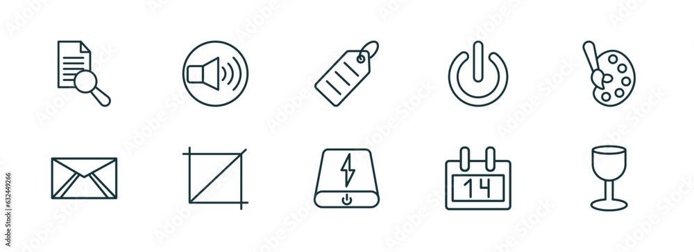 Poster set of 10 linear icons from user interface concept. outline icons such as search file, volume button