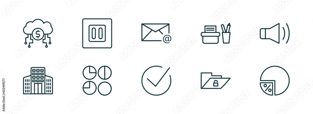 Poster set of 10 linear icons from user interface concept. outline icons such as digital currency, square s