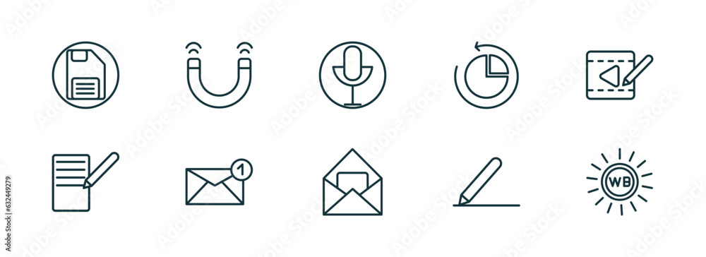 Aufkleber set of 10 linear icons from user interface concept. outline icons such as floppy disk save button, m