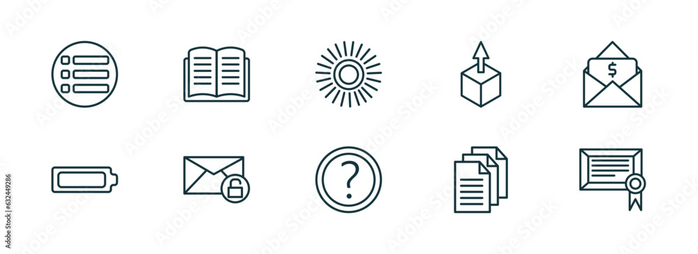 Poster set of 10 linear icons from user interface concept. outline icons such as list button, open diary, l