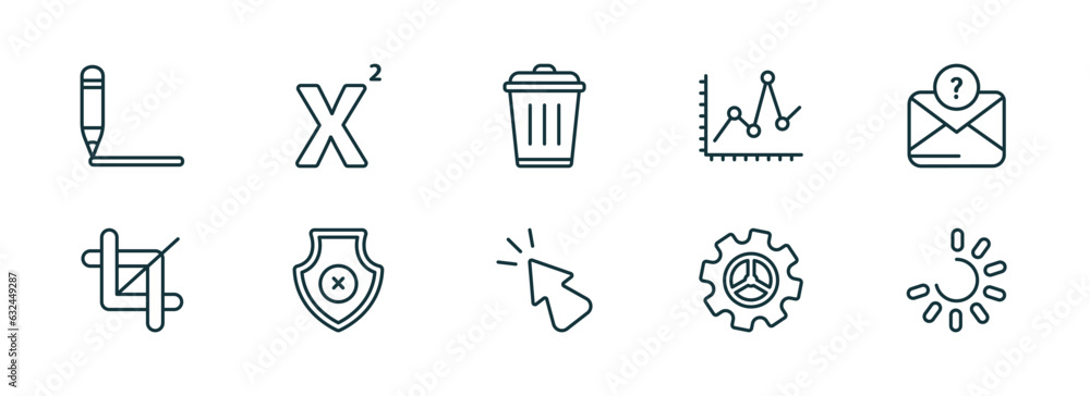 Poster set of 10 linear icons from user interface concept. outline icons such as gross pencil, superscript,