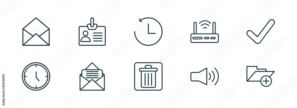 Poster set of 10 linear icons from user interface concept. outline icons such as email opened envelope, per