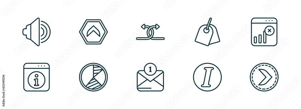 Poster set of 10 linear icons from user interface concept. outline icons such as sound on, top button, cros