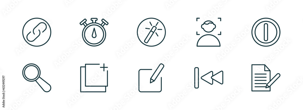 Poster set of 10 linear icons from user interface concept. outline icons such as link button, stopwatches, 