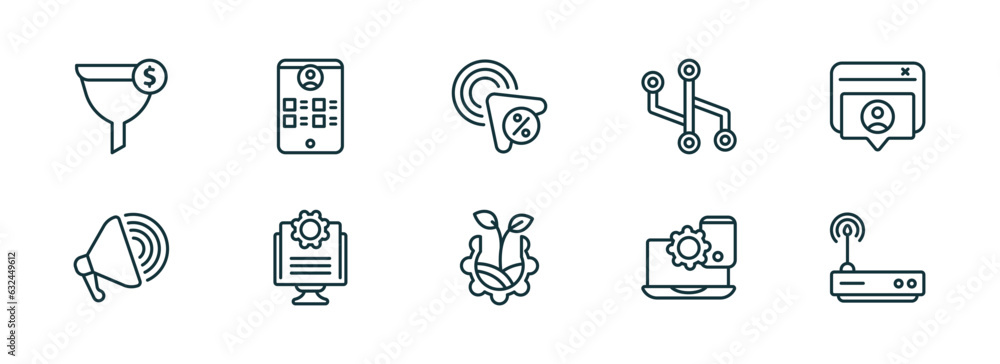 Poster set of 10 linear icons from technology concept. outline icons such as conversion, wireframe, click t