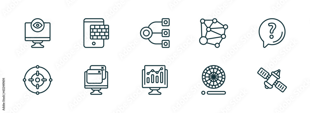Poster set of 10 linear icons from technology concept. outline icons such as retina display, firewalls, str
