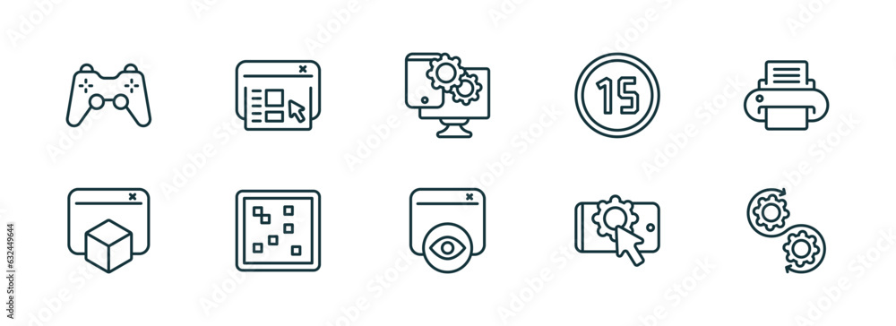 Poster set of 10 linear icons from technology concept. outline icons such as video game controller, user in