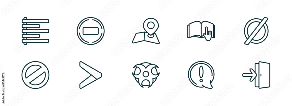 Poster set of 10 linear icons from signs concept. outline icons such as align left, not disturb, map and ma
