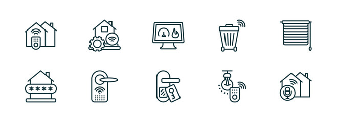 set of 10 linear icons from smart home concept. outline icons such as access, home automation, meter, door key, illumination, voice control vector