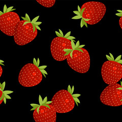 Bright seamless pattern with red ripe strawberries. Repeating background with berries. Vector print.