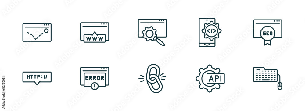 Poster set of 10 linear icons from programming concept. outline icons such as advertising bounce, www, web 