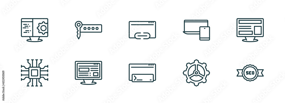 Poster set of 10 linear icons from programming concept. outline icons such as computing, seo keywords, hype