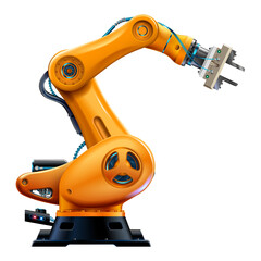 Robot arm. Automated orange robotic arms or industry 3d manipulator positioner Isolated on transparency background. Hydraulic mechanical robot on factory. Machine crane. Machinery hand. 