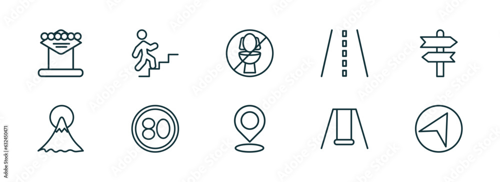Aufkleber set of 10 linear icons from maps and flags concept. outline icons such as las vegas, walking up stai