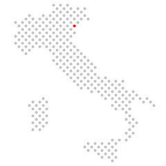 Venedig in Italien: Karte aus grauen Punkten mit roter Markierung