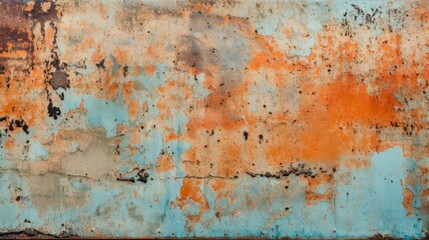 Rusty metal plate with chipped paint creating a grunge effect.