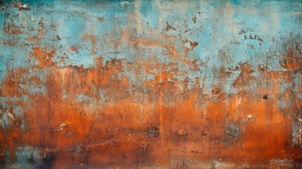 Rusty metal plate with chipped paint creating a grunge effect.