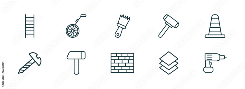 Aufkleber set of 10 linear icons from construction tools concept. outline icons such as ladder, measuring whee