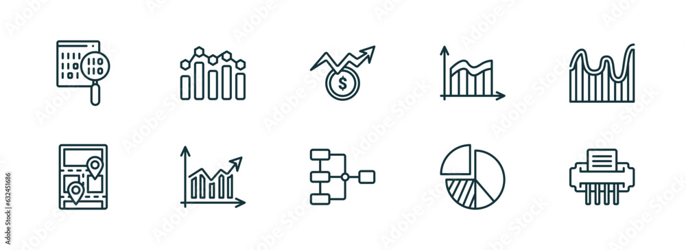 Poster set of 10 linear icons from business and analytics concept. outline icons such as binary data search