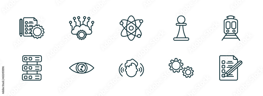Poster set of 10 linear icons from artificial intellegence concept. outline icons such as evaluation, cloud