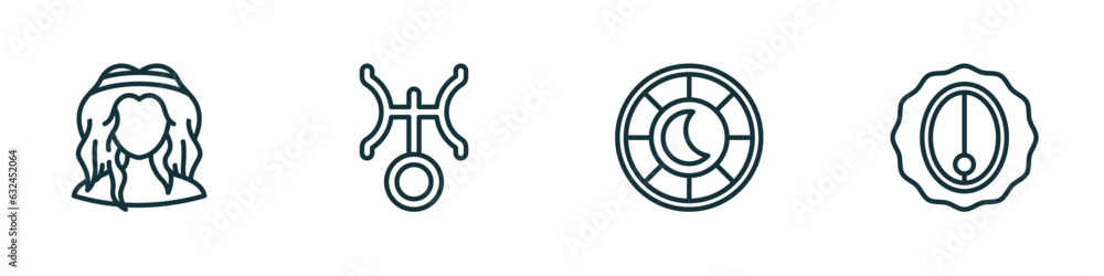 Poster set of 4 linear icons from zodiac concept. outline icons included virgo, uranus, understanding, nitr