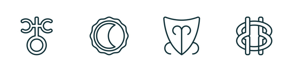 set of 4 linear icons from zodiac concept. outline icons included antimony, wax, devotion, wisdom vector