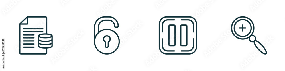 Poster set of 4 linear icons from user interface concept. outline icons included data analytics content, un