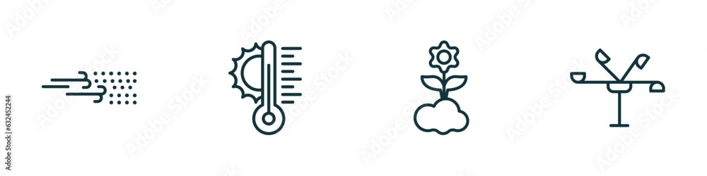 Poster set of 4 linear icons from weather concept. outline icons included sand storms, temperature, spring,