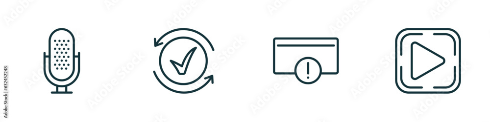 Poster set of 4 linear icons from user interface concept. outline icons included mic, activated, error page