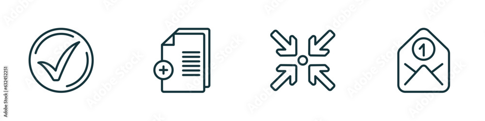 Poster set of 4 linear icons from user interface concept. outline icons included checked, new file, compres