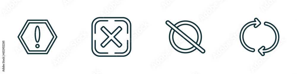 Poster set of 4 linear icons from user interface concept. outline icons included exclamation button, cancel