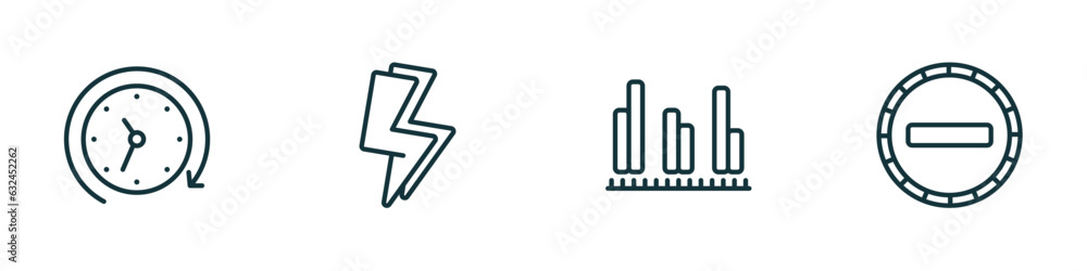 Poster set of 4 linear icons from user interface concept. outline icons included history, lightining, data 
