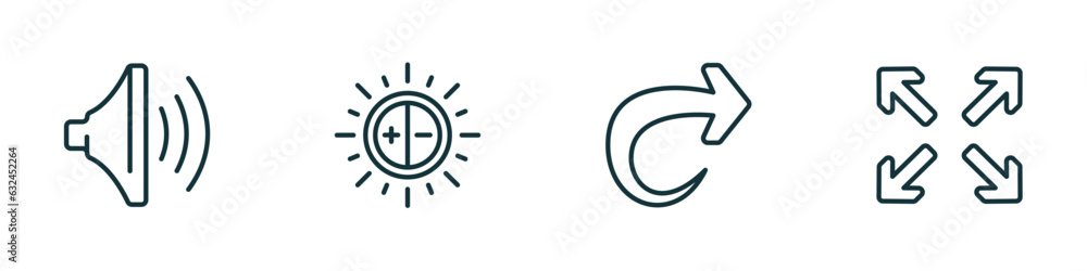 Poster set of 4 linear icons from user interface concept. outline icons included volume, brightness, forwar