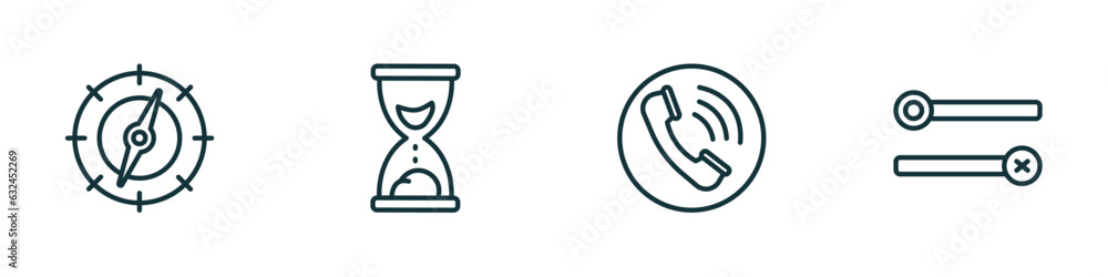 Poster set of 4 linear icons from user interface concept. outline icons included navigator, sand clock, tel