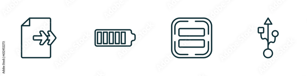 Poster set of 4 linear icons from user interface concept. outline icons included next page, charging status