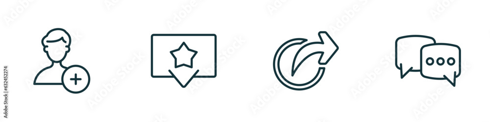 Poster set of 4 linear icons from user interface concept. outline icons included add user, favorites button