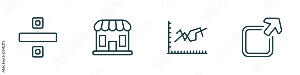 Poster set of 4 linear icons from user interface concept. outline icons included division, store, dual stre