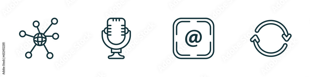 Poster set of 4 linear icons from user interface concept. outline icons included connectivity, voice record