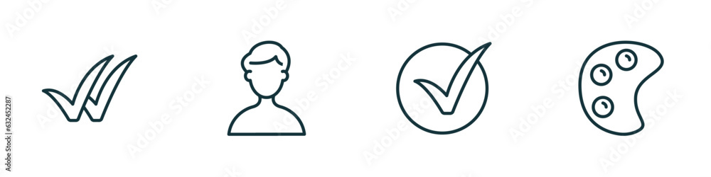 Poster set of 4 linear icons from user interface concept. outline icons included double checking, humans, c