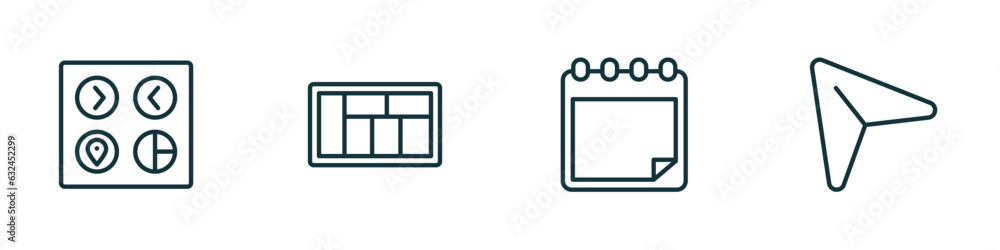 Poster set of 4 linear icons from user interface concept. outline icons included user ting interface, layou